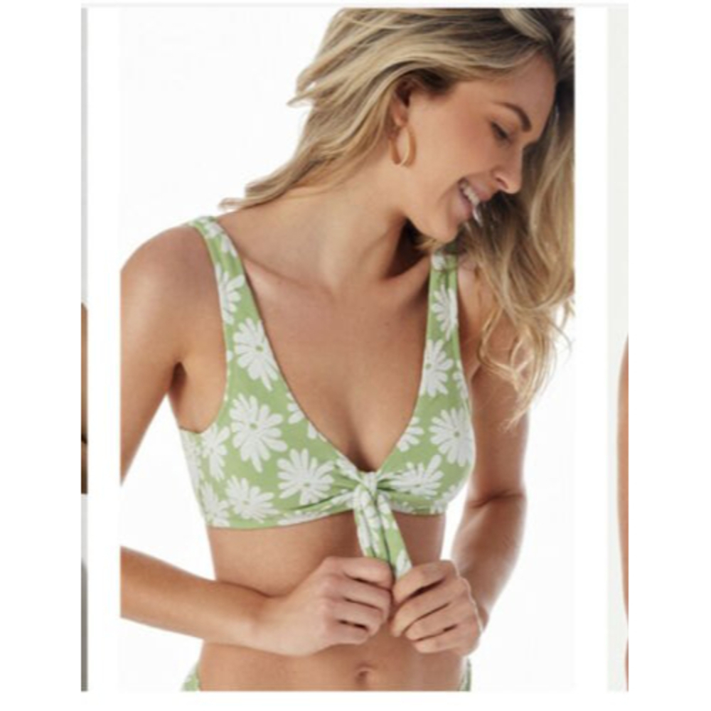 NWT- Cupshe Light Green Daisy Floral Knotted Tank Bikini Top Women’s Large